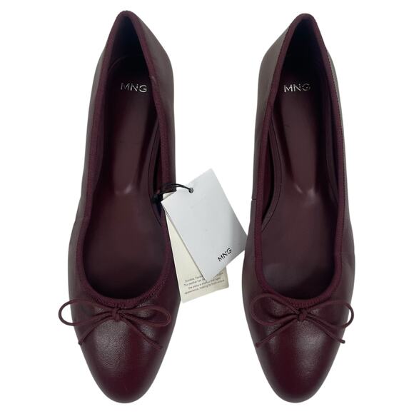 Mango MNG Bow Leather Ballet Flats Burgundy Size 39/US 8.5 - Picture 4 of 12